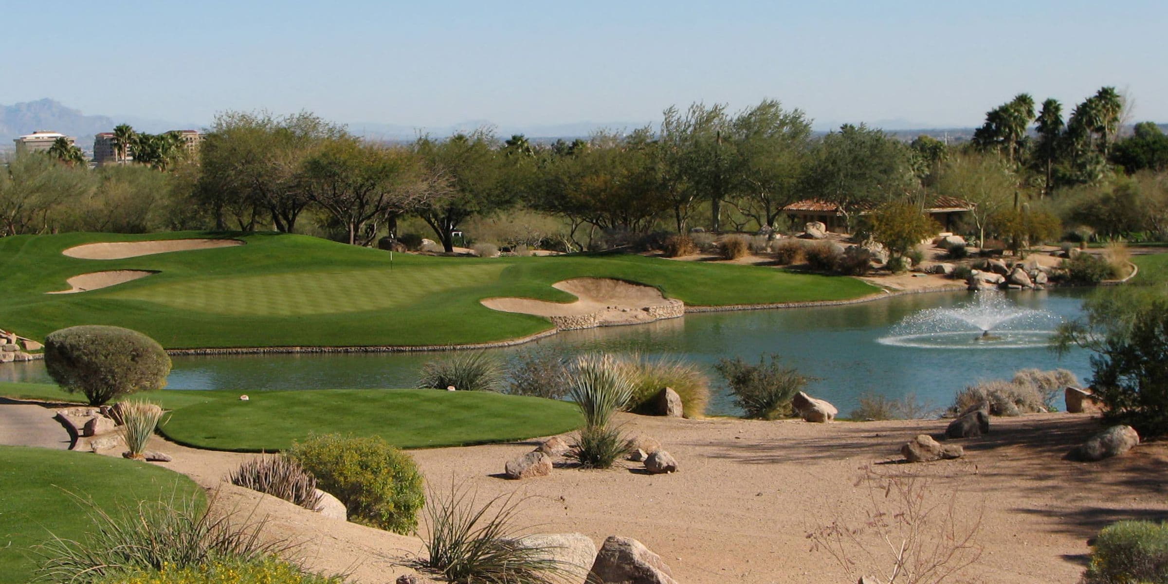The Canyon Course at The Phoenician resort, Scottsdale Arizona, with Camelback Mountain in the background